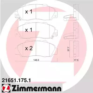 Комплект тормозных колодок дискового тормоза ZIMMERMANN 21651.175.1