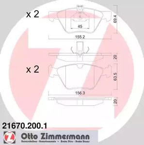 Комплект тормозных колодок дискового тормоза ZIMMERMANN 21670.200.1